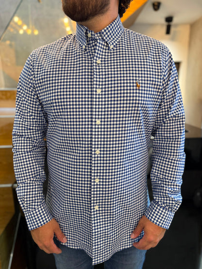 Camisa Polo R.L hombre Oxford Slim fit Cuadros Azules Caballo Multicolor