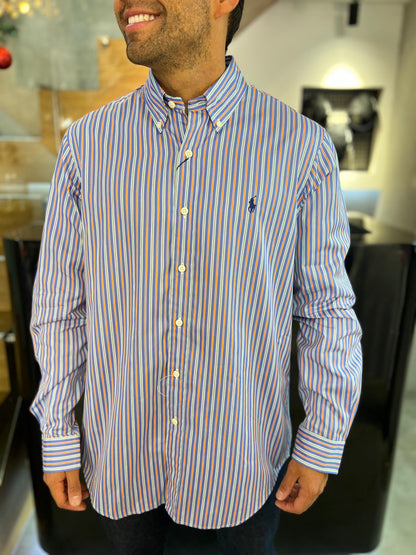 Camisa Polo R.L hombre Algodón Rayas Caballo Azul