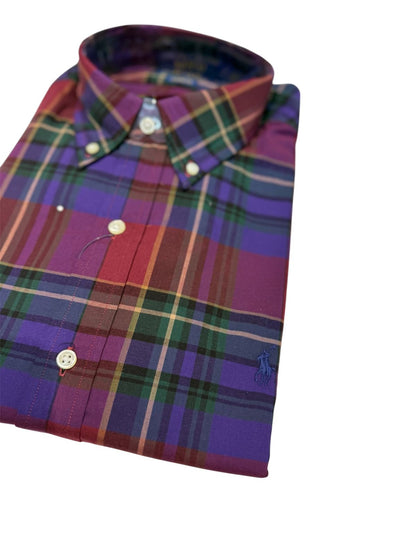 Camisa Polo R.L hombre Algodón Cuadros Morados Caballo Azul