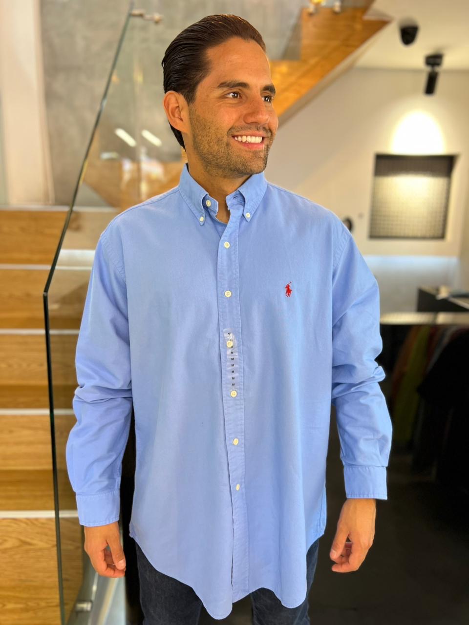 Camisa Polo R.L hombre Oxford Celeste