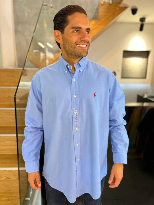 Camisa Polo R.L hombre Oxford Celeste