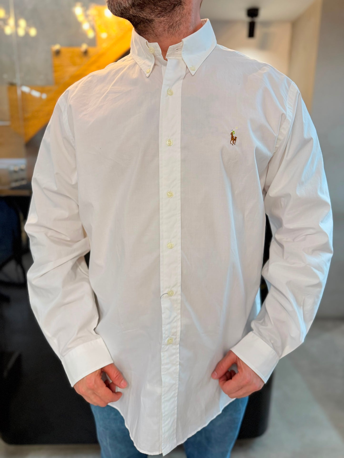 Camisa Polo R.L hombre Algodón Blanca Caballo Multicolor