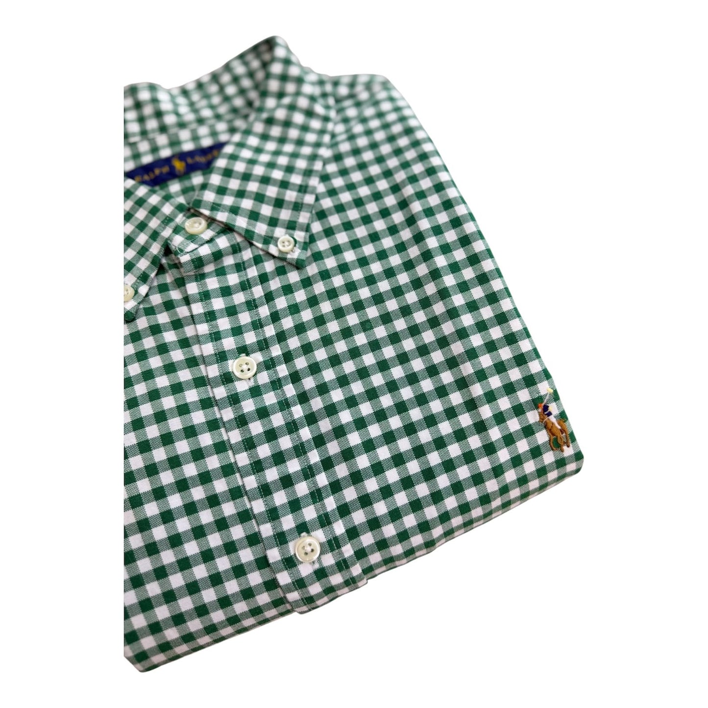 Camisa Polo R.L hombre Oxford  Cuadros verdes Claros Con Blanco Caballo Multicolor