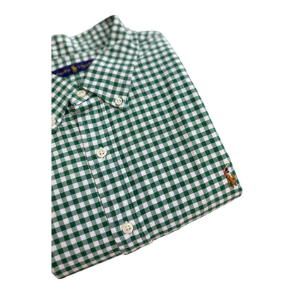 Camisa Polo R.L hombre Oxford  Cuadros verdes Claros Con Blanco Caballo Multicolor
