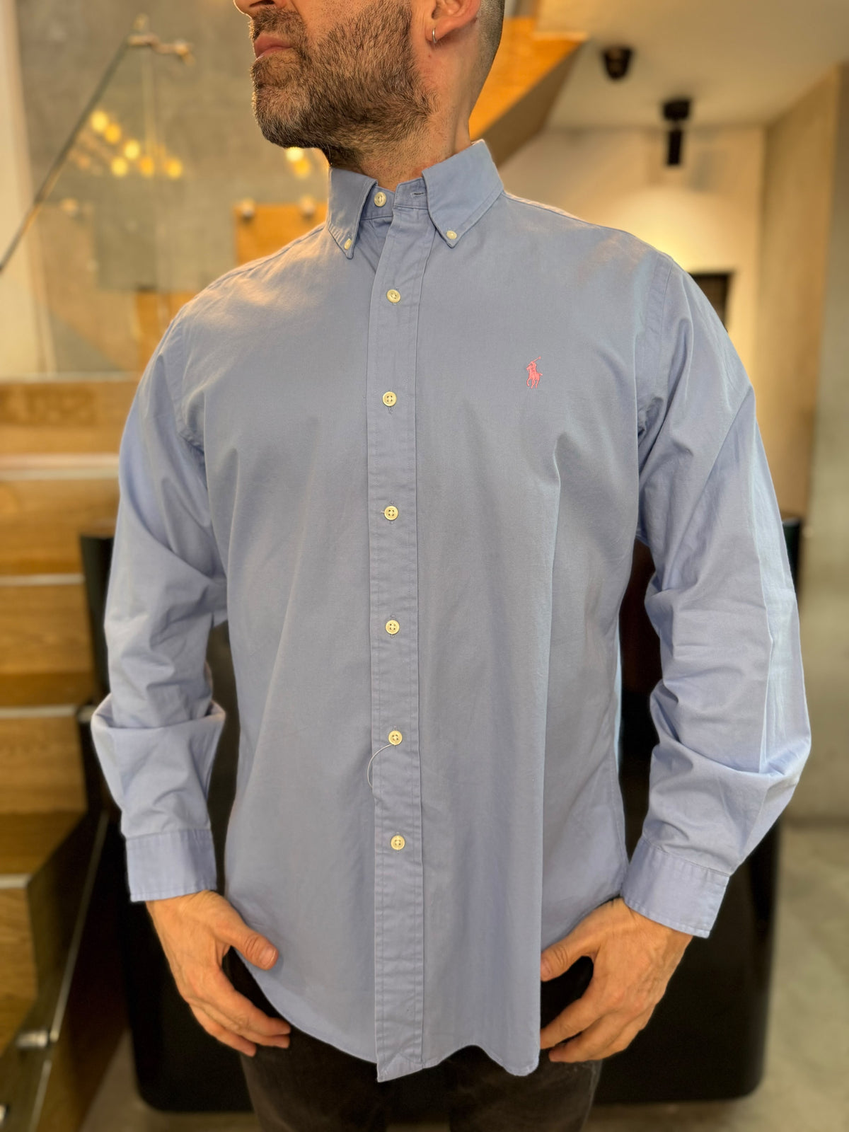 Camisa Polo R.L hombre algodón Celeste Caballo Rosado