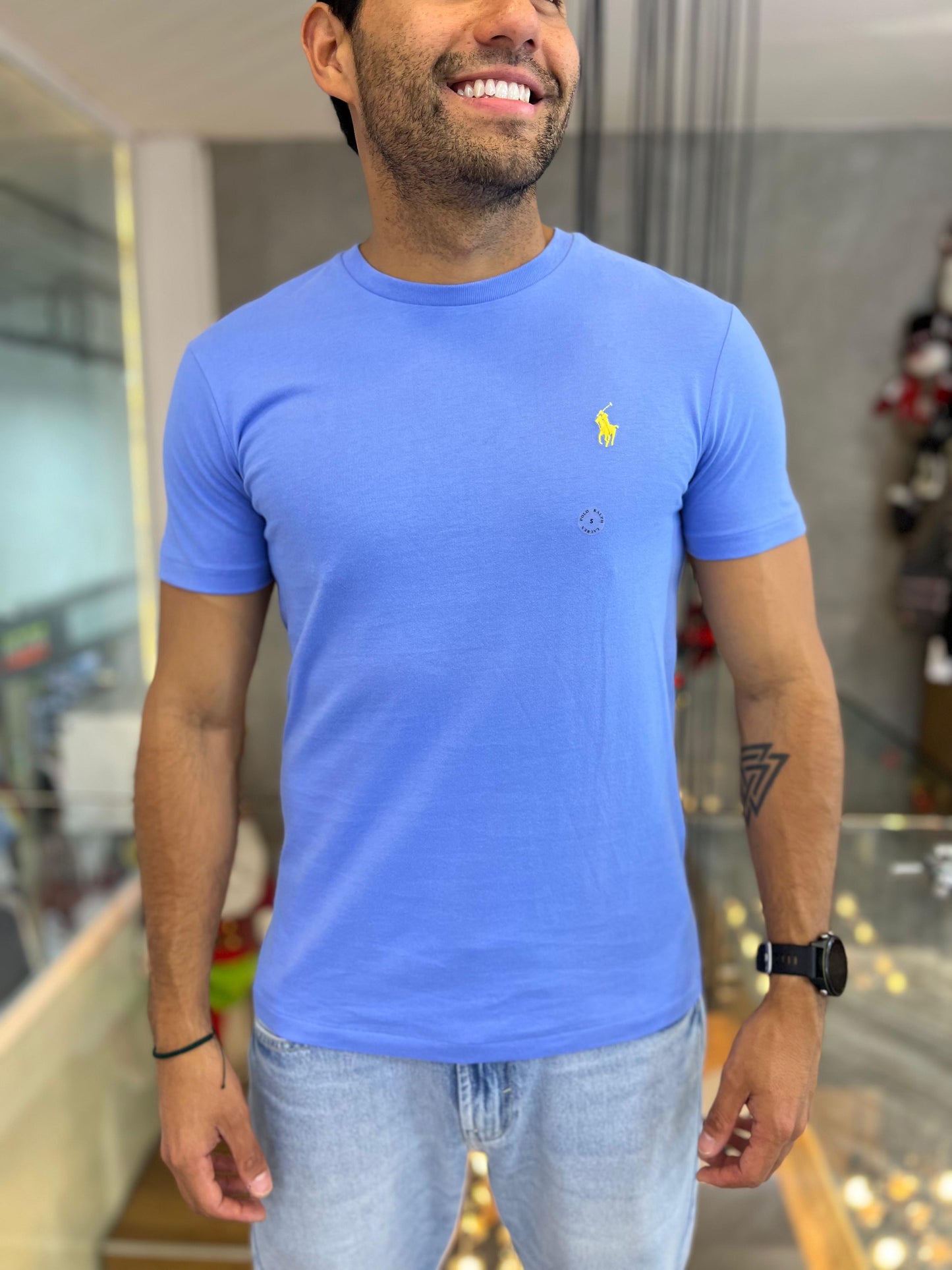 Camiseta Polo R.L hombre Algodón Celeste