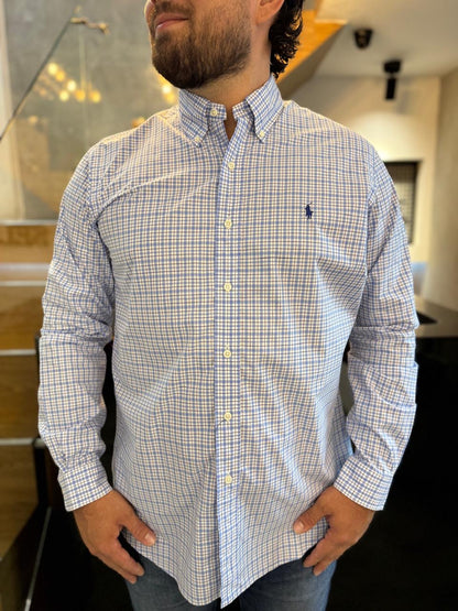 Camisa Polo R.L hombre Algodón Cuadros  Azules Caballo Azul