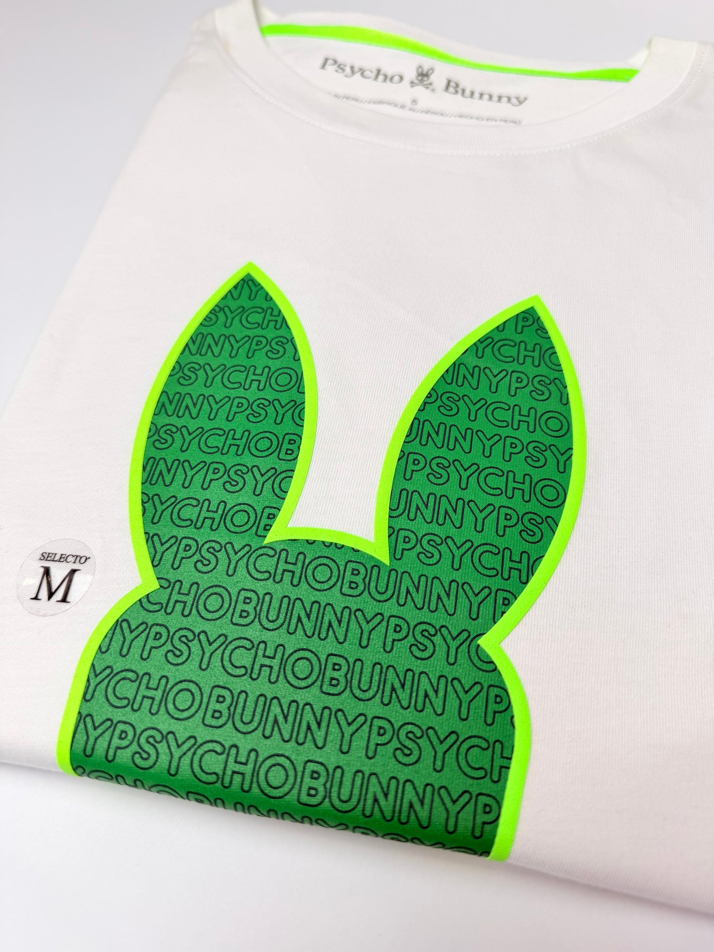 Camiseta Psycho bunny hombre Algodón Blanca Verde Neón