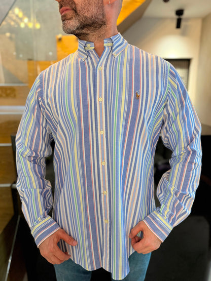 Camisa Polo R.L hombre Oxford Rayas Colores Caballo Multicolor