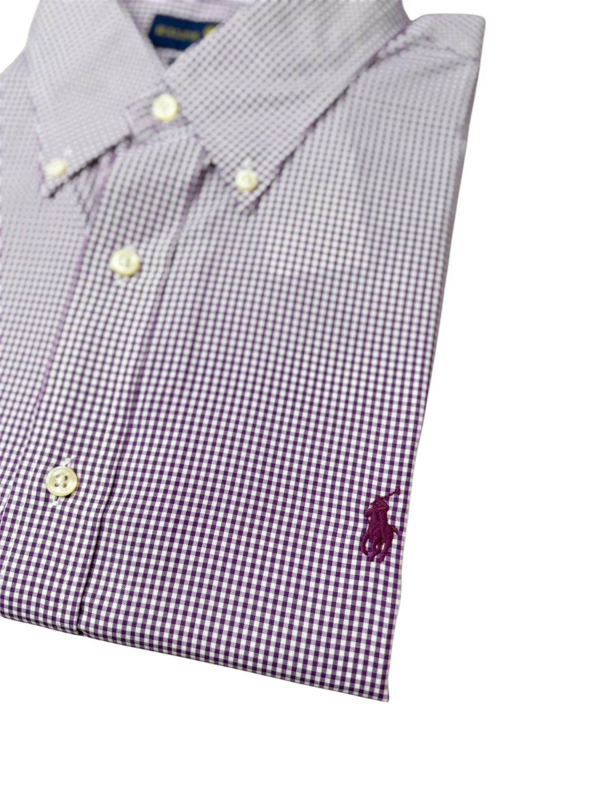 Camisa Polo R.L hombre Algodón Slim Fit Cuadros Morados Caballo Morado