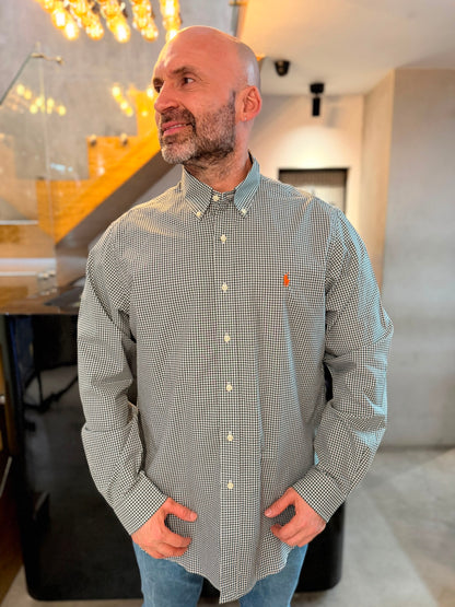 Camisa Polo R.L hombre Algodón Cuadros Verdes Con Blanco Caballo Naranja