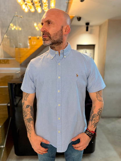 Camisa Polo R.L hombre Oxford Celeste Manga Corta Caballo Multicolor