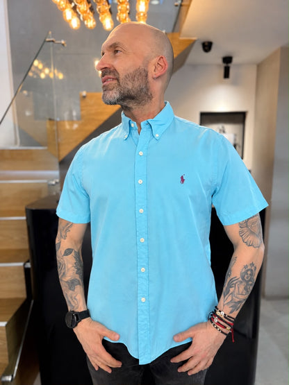Camisa Polo R.L hombre Algodón Manga Corta Azul Clara Caballo Uva