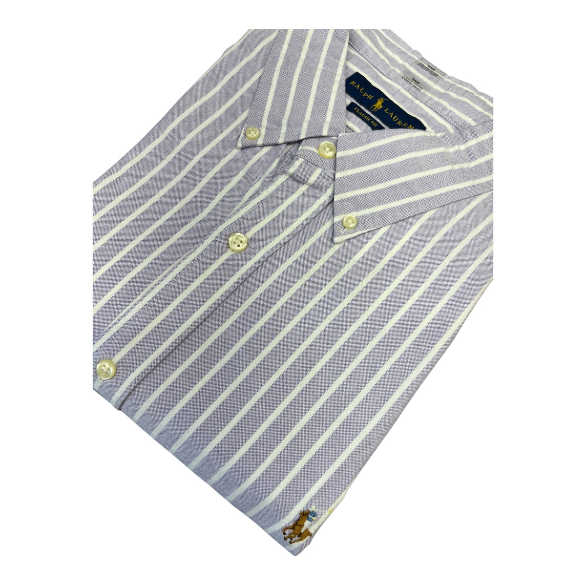 Camisa Polo R.L hombre Oxford Rayas Lilas Con Blanco Caballo Multicolor