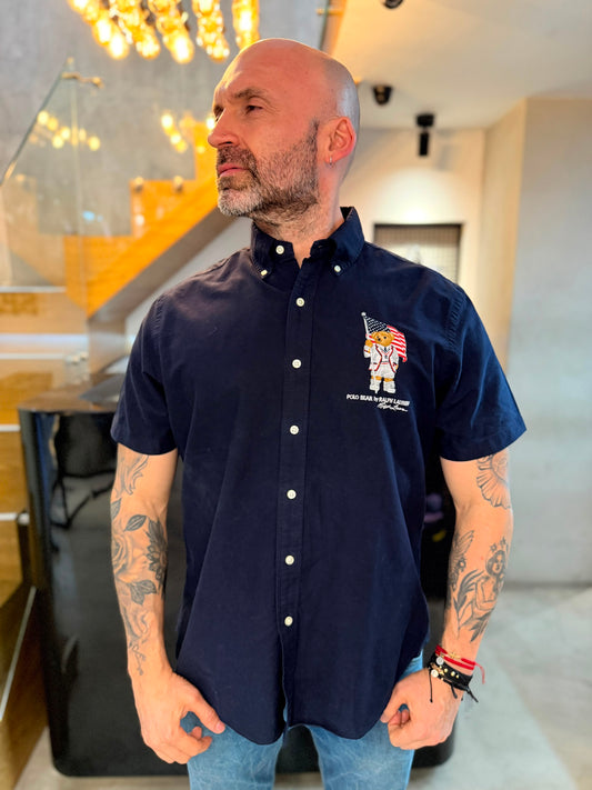 Camisa Polo R.L hombre Oxford Azul Oscura Manga Corta Edición Polo Bear