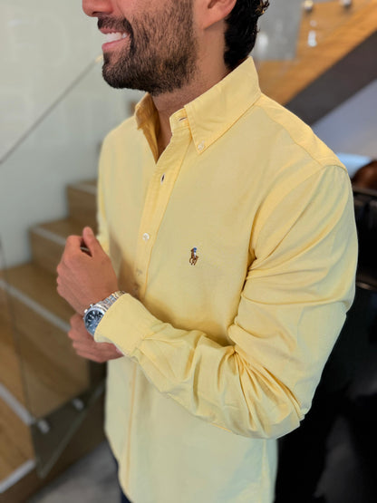 Camisa Polo R.L hombre Oxford Amarilla Caballo Multicolor
