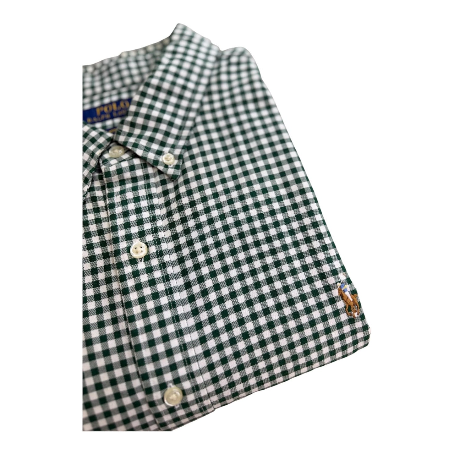 Camisa Polo R.L hombre Oxford  Cuadros verdes Con Blanco Caballo Multicolor