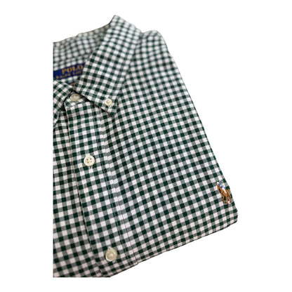Camisa Polo R.L hombre Oxford  Cuadros verdes Con Blanco Caballo Multicolor