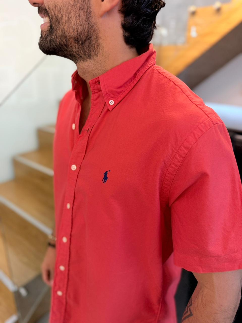 Camisa Polo R.L hombre Manga Corta Algodón Coral Caballo Azul