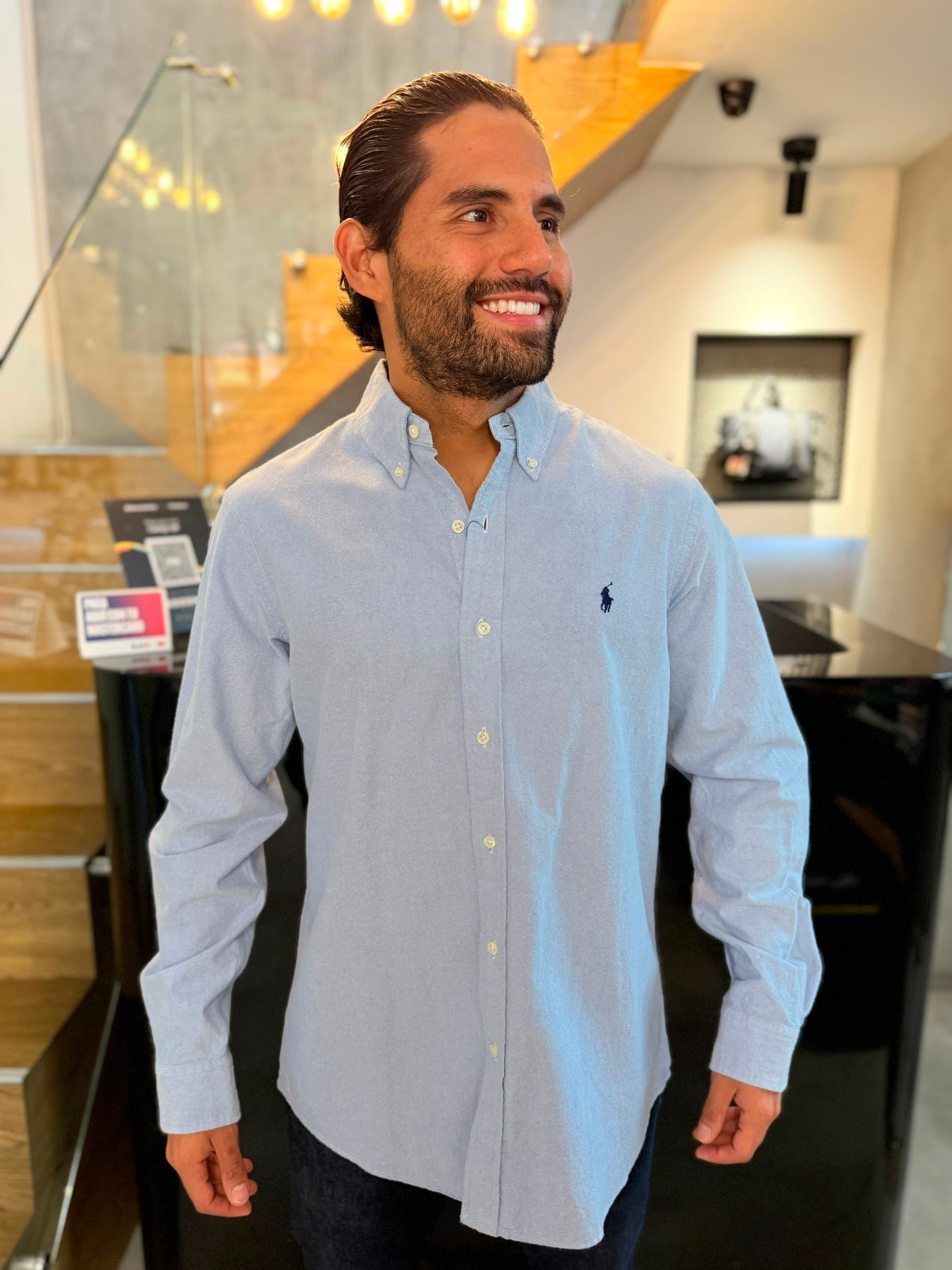 Camisa Polo R.L hombre Algodón Grueso Celeste Caballo Azul
