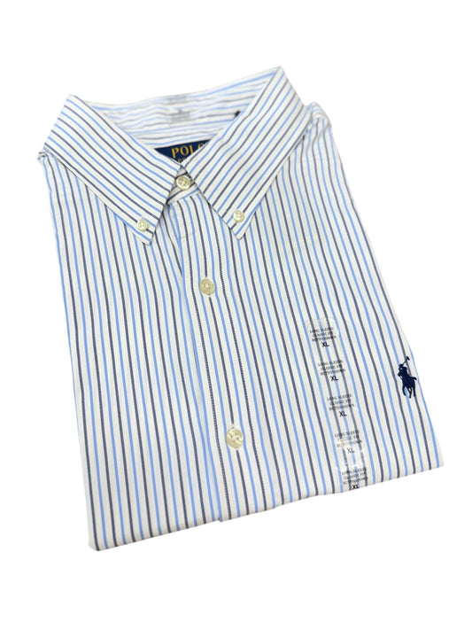 Camisa Polo R.L hombre Algodón Rayas Azules Caballo Azul
