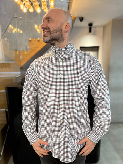 Camisa Polo R.L hombre Algodón Cuadros Blancos Caballo Cafe