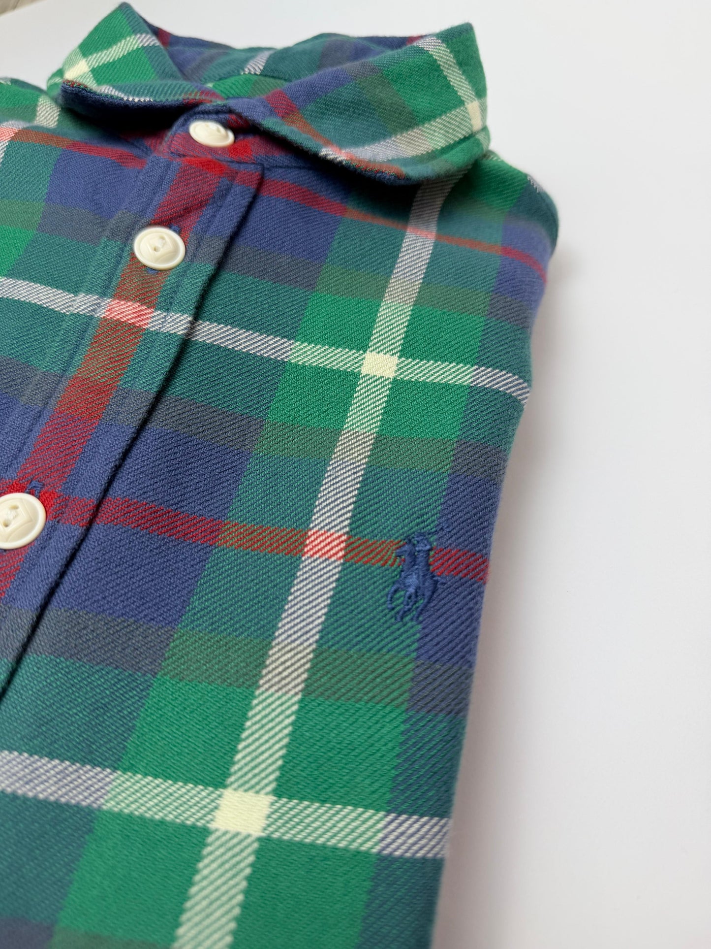 Camisa Polo R.L dama Algodón Suave Cuadros Verdes y Azules