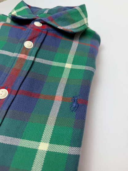 Camisa Polo R.L dama Algodón Suave Cuadros Verdes y Azules