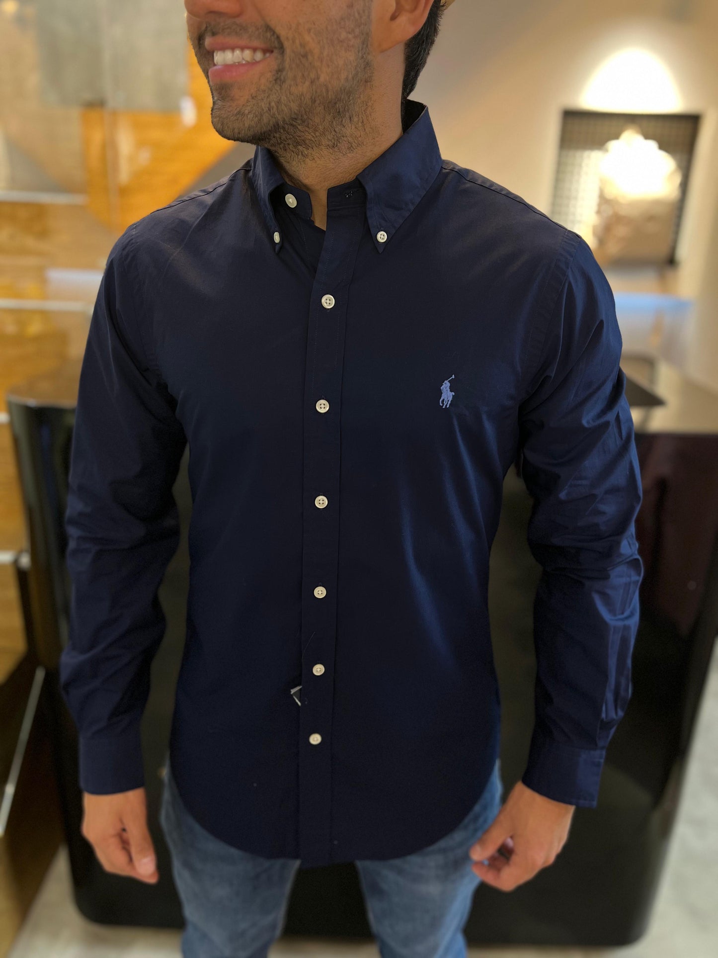 Camisa Polo R.L hombre Algodón Slim Fit Azul