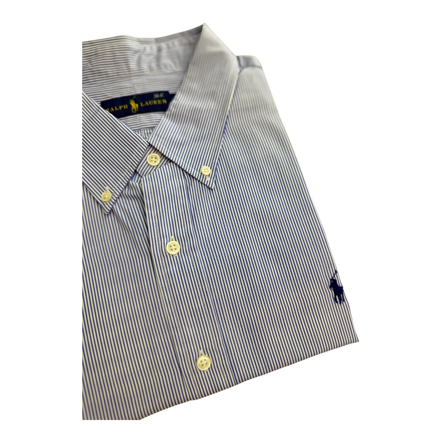 Camisa Polo R.L hombre Algodón Rayas Celestes Con Blanco Caballo Azul