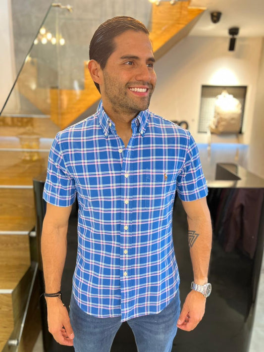 Camisa Polo R.L hombre Oxford Slim Fit Manga Corta