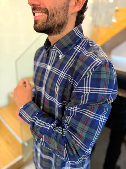 Camisa Polo R.L hombre Oxford Cuadros Verdes Caballo Multicolor