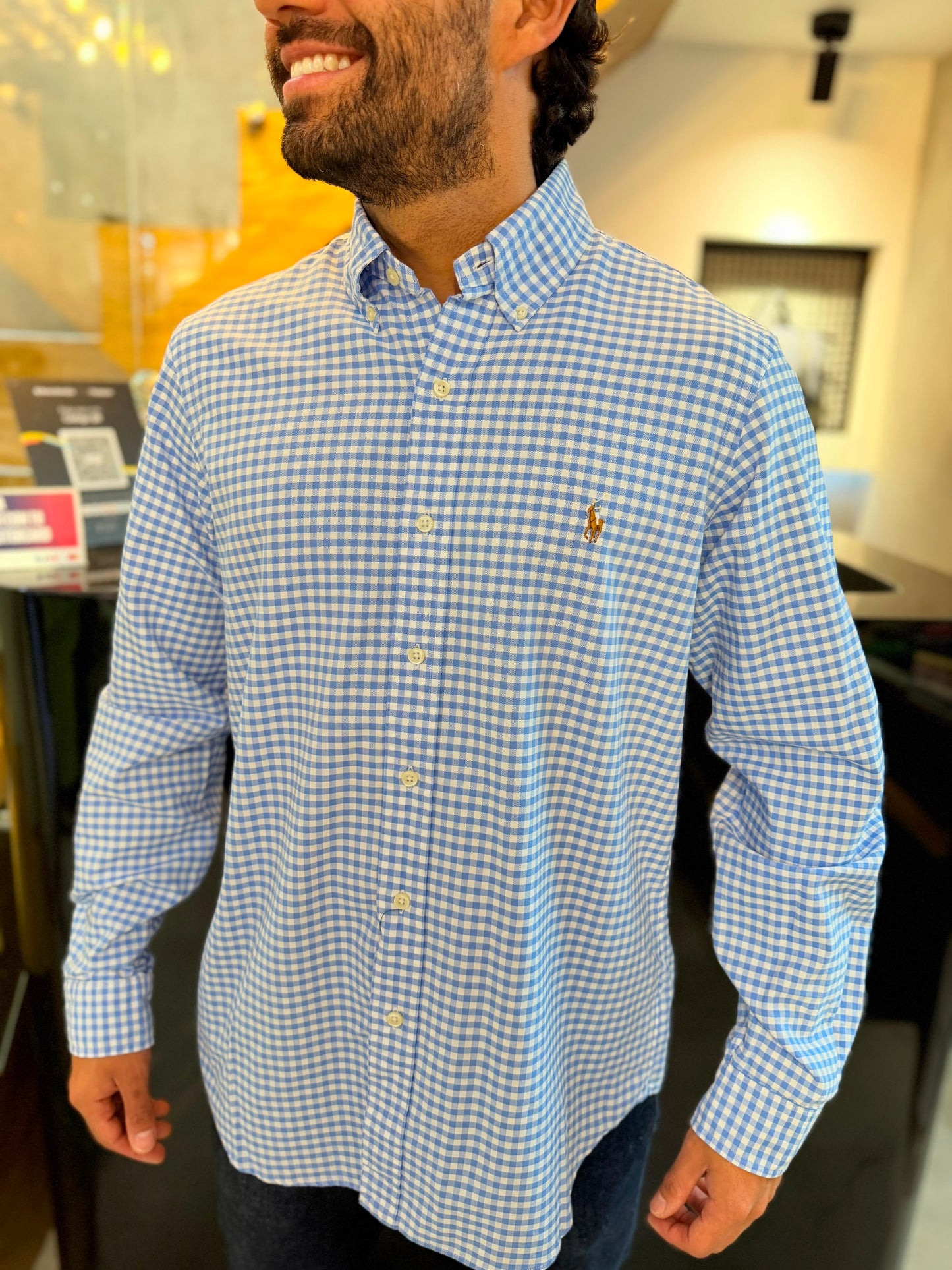 Camisa Polo R.L hombre Oxford Celeste Con Blanco Caballo Multicolor