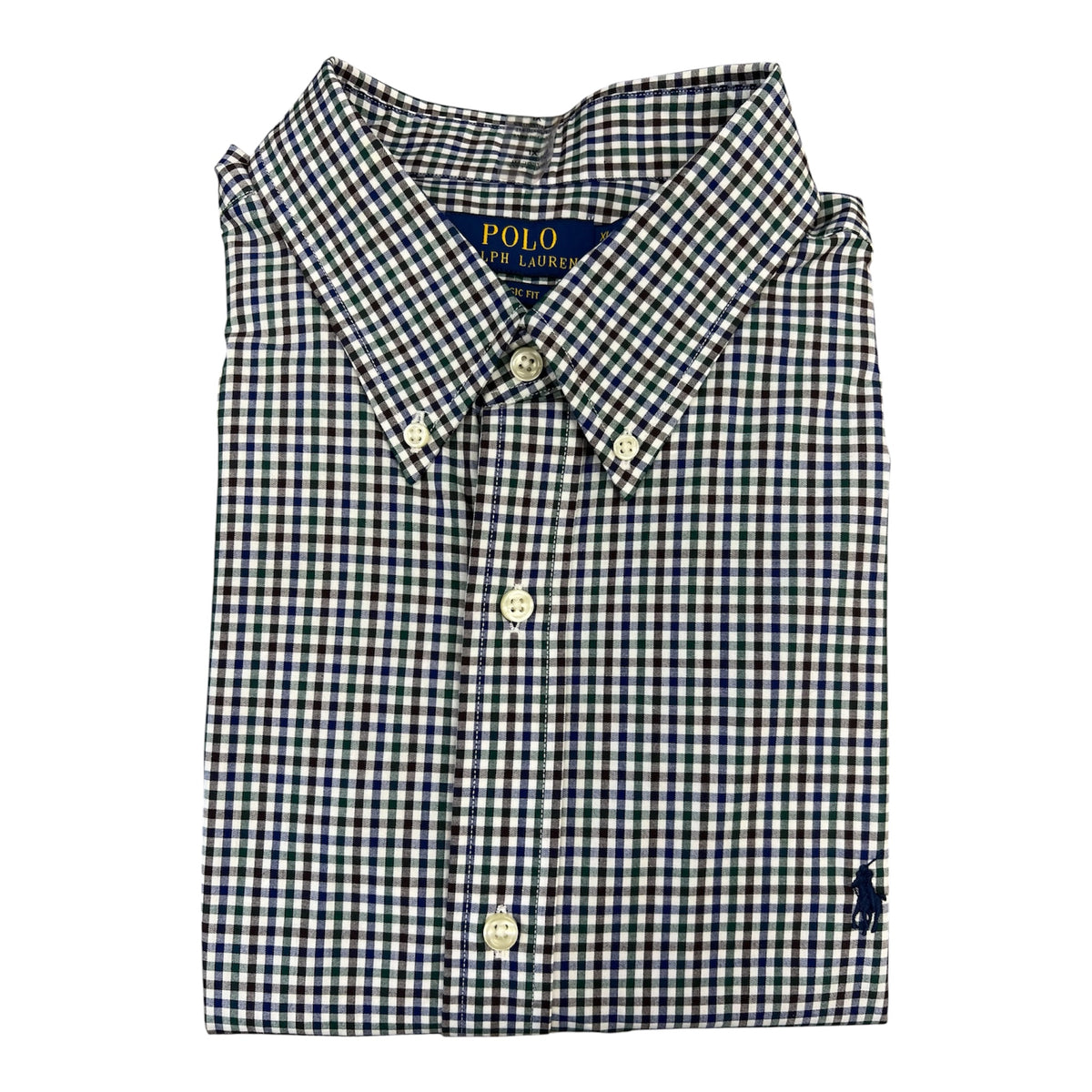 Camisa Polo R.L hombre Algodón Cuadros Verdes Caballo Azul