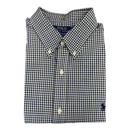 Camisa Polo R.L hombre Algodón Cuadros Verdes Caballo Azul