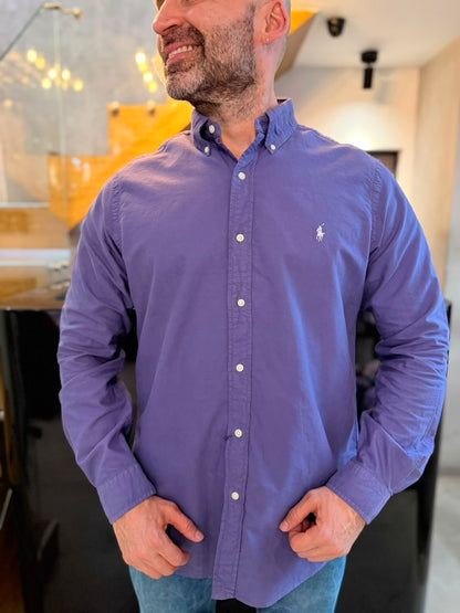 Camisa Polo R.L hombre Oxford Uva Caballo Blanco