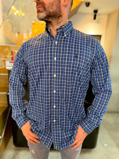 Camisa Polo R.L hombre Algodón Cuadros Azules Caballo Azul