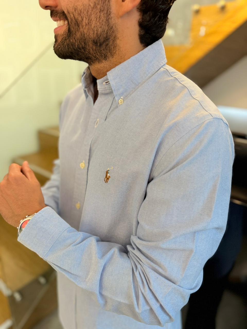 Camisa Polo R.L hombre Oxford Celeste Caballo Multicolor