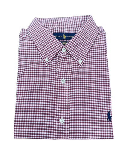 Camisa Polo R.L hombre Algodón Cuadros Vinotinto Caballo Azul