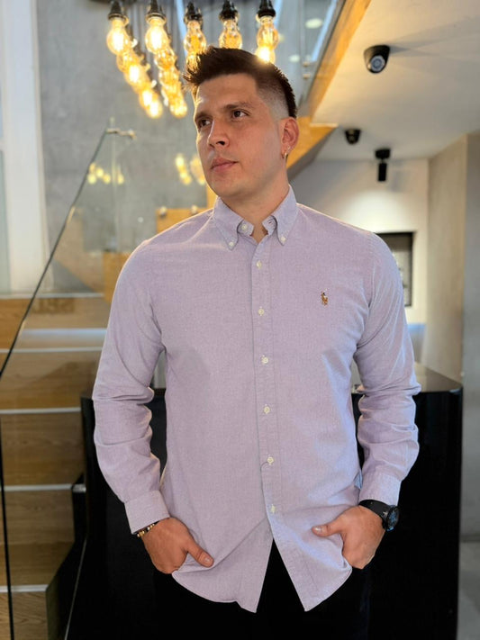 Camisa Polo R.L hombre Oxford Lila Caballo Multicolor