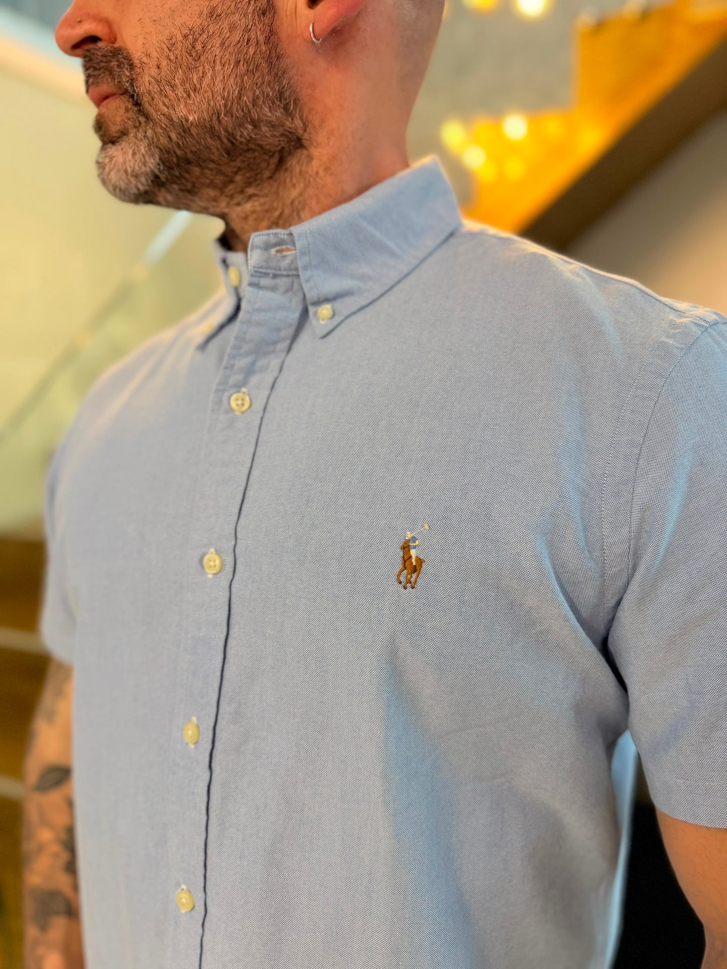 Camisa Polo R.L hombre Oxford Celeste Manga Corta Caballo Multicolor