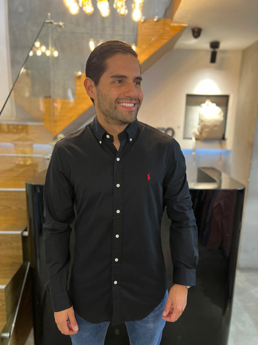 Camisa Polo R.L hombre Algodón Slim Fit Negra