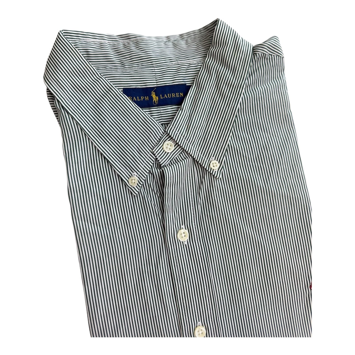 Camisa Polo R.L hombre Algodón Rayas Verdes Con Blanco Caballo Rojo