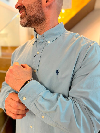 Camisa Polo R.L hombre Oxford Azul Turquesa Caballo Azul