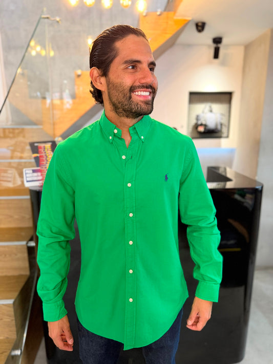 Camisa Polo R.L hombre Oxford Verde Caballo Uva