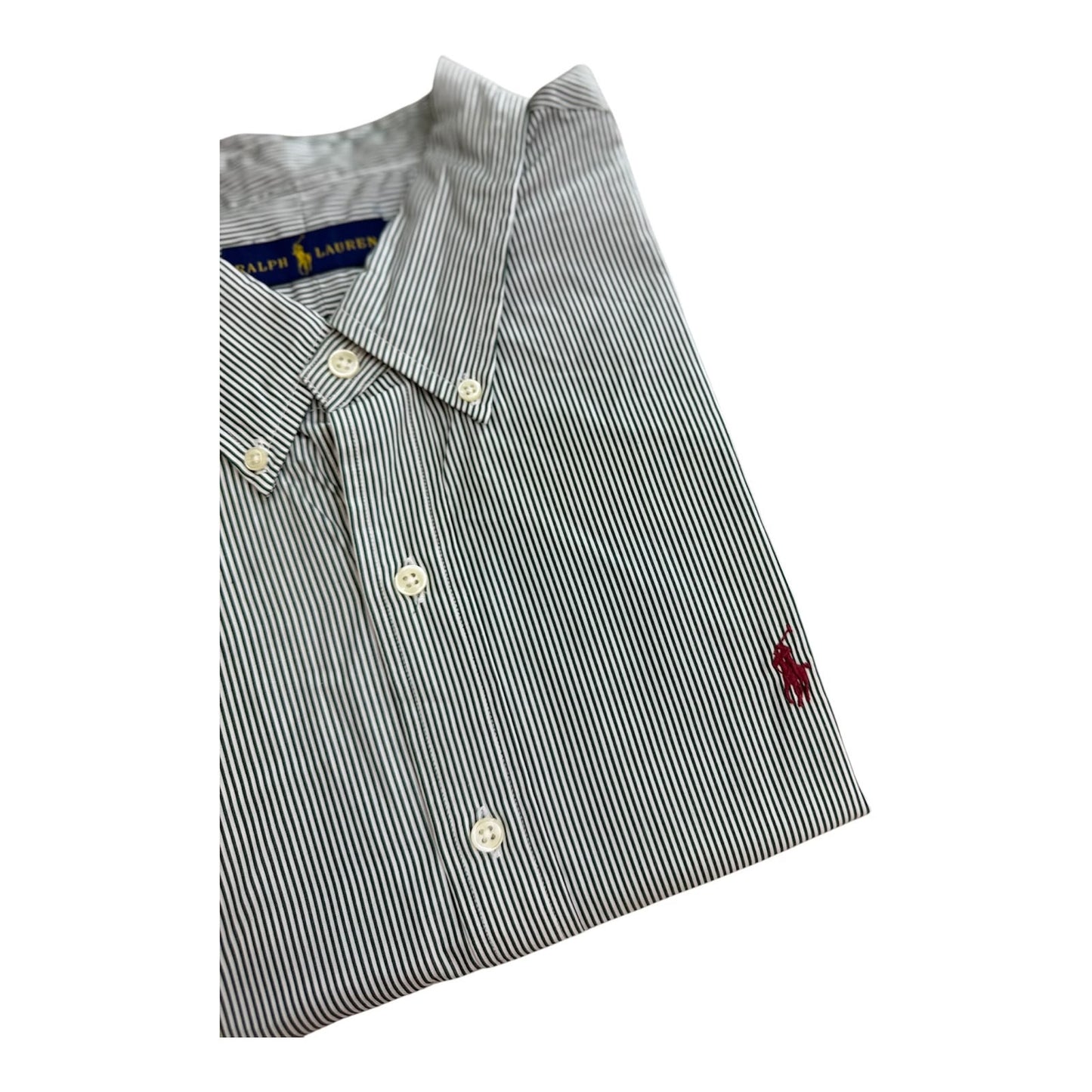Camisa Polo R.L hombre Algodón Rayas Verdes Con Blanco Caballo Rojo