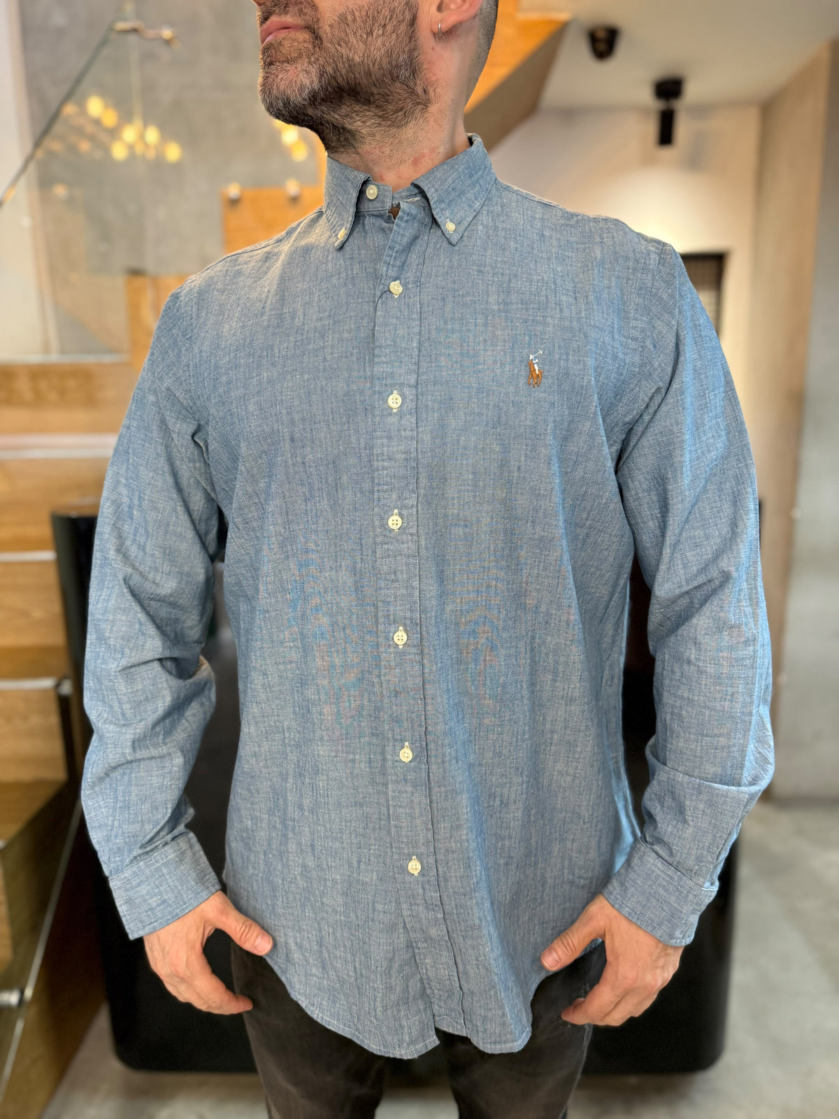 Camisa Polo R.L hombre algodón Denim Caballo Multicolor