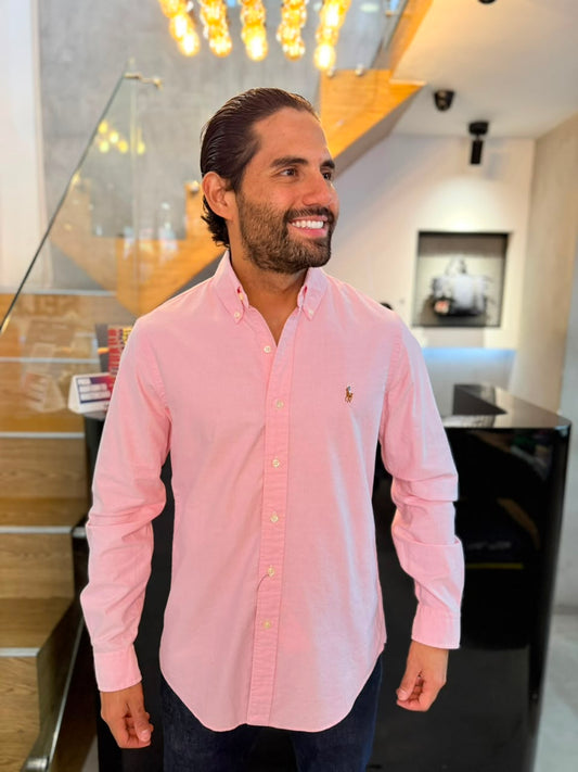 Camisa Polo R.L hombre Oxford Rosada Caballo Multicolor