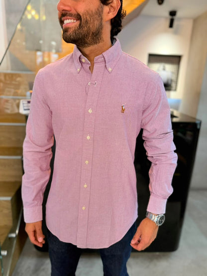 Camisa Polo R.L hombre Oxford Custom Fit  Lila Caballo Multicolor
