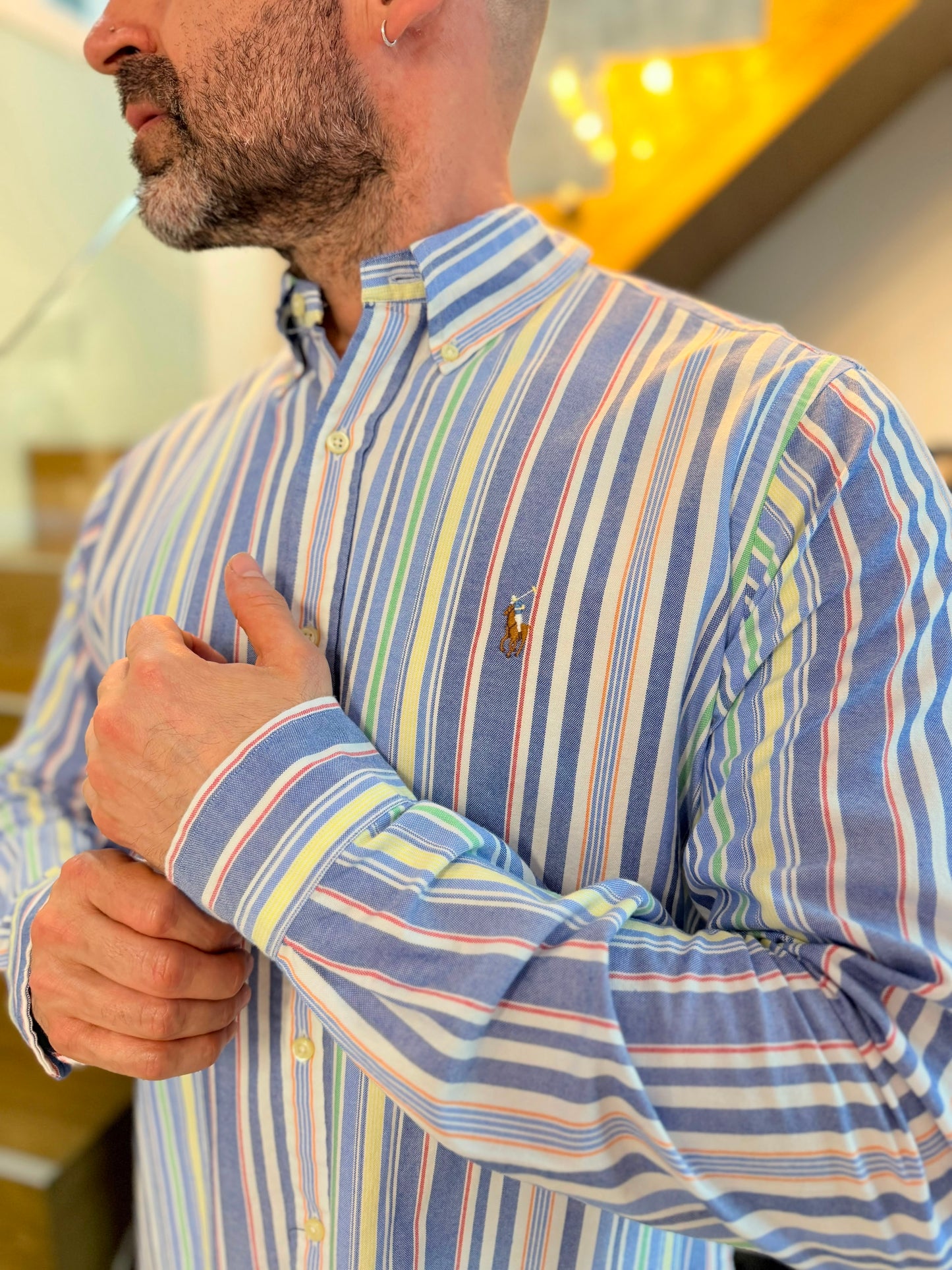 Camisa Polo R.L hombre Oxford Rayas Colores Caballo Multicolor